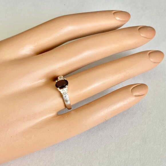 Vintage Silver Red Garnet Stone Solitaire Cocktail Ring 6 8 9 Plated Victorian - Picture 4 of 12